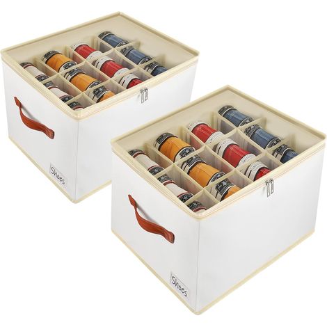 Set of 2 Narrow Shoe Organizers, 24 Stackable Compartments, Space-Saving Shoe Organizer for Shoe Cabinet (1/5)