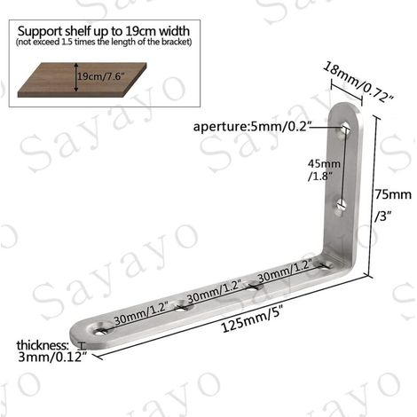 Support mural en L pour étagères en bois, renforcé, 125 mm x 75 mm, acier inoxydable brossé, 1 unité - AquaForge (1/5)