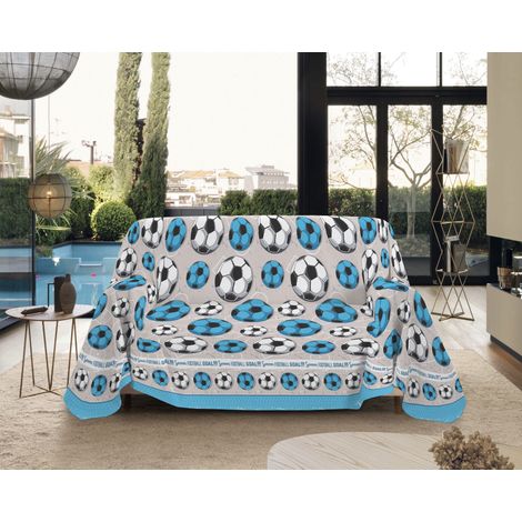 Telo Arredo Made in Italy in Cotone Grandfoulard Copritutto Copridivano Copriletto-Teli Sofà Arredatutto-Drappeggio-Arazzo-Copridivano Grand Foulard Letto Singolo - Calcio Azzurro