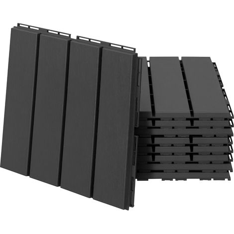 Outsunny Caillebotis - Dalles terrasse - Lot de 9 - emboîtables, Installation très Simple - Petits Carreaux Composite Plastique Imitation Bois Noir (1/5)