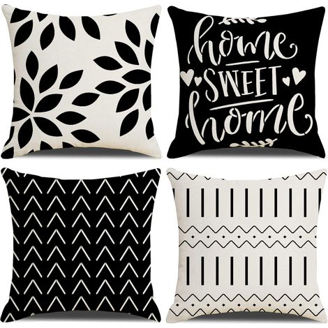 Lot de 4 Housses de Coussin carrées pour extérieur, terrasse, Jardin, Banc, Salon, canapé, décoration Rustique - 60 x 60 cm - Noir (1/5)
