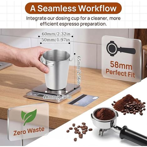 58 mm Gobelet Doseur de Café en Acier Inoxydable Conception à Double Oreille, se Fixe Directement sur la Machine à Café,avec Machines à Café Espresso (1/4)