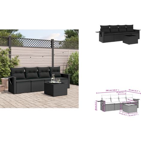 Salon de jardin 5 pcs avec coussins noir résine tressée - Ensemble Salon De Jardin - Meuble Extérieur - Résine Tressée - Rotin Synthétique - Mobilier De Jardin (1/3)
