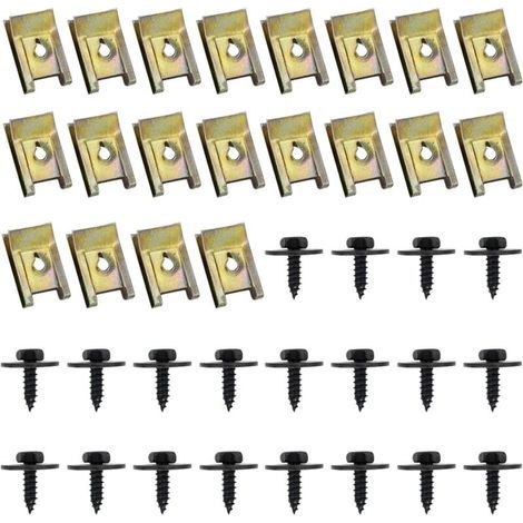 Pair 40 Pcs Clips de Fixation Voiture, Vis Et Boulons de Voiture, U-Clip Fixation, Écrou et Clip Garde-Boue Automobile, Agrafes Carrosserie, Vis Soubassement, Vis d'Aile Carrosserie