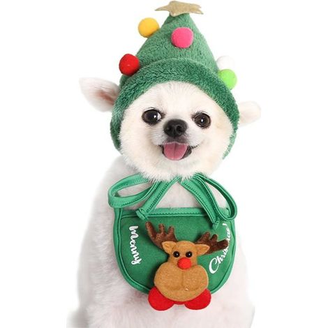 Bandeaux de Noël pour animaux de compagnie, bandeaux de Noël en bois de renne, bavoirs de Père Noël, ensembles de Noël (L) (1/4)