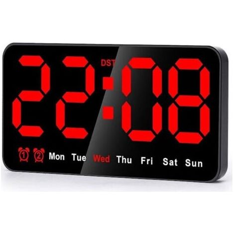 Horloge murale numérique à LED de 9 pouces avec grands chiffres 12/24 h, petite horloge murale silencieuse, lettres noires et rouges (1/4)