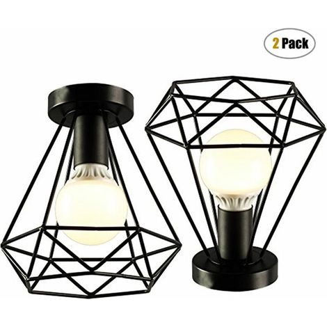 2x Retro Plafonnier Industrielle Cage en forme Diamant en Métal Fer Lustre Suspension Luminaire pour Salon Salle Chambre Décorer Maison Cuisine (Noir) BLOW (1/5)
