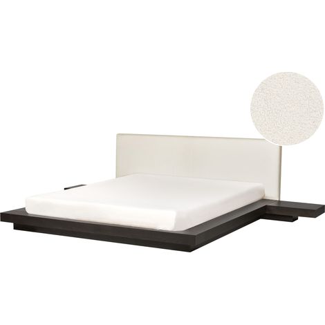 Cama moderna con plataforma mesitas de noche cabecero de bouclé madera de fresno oscuro 180 x 200 cm Zen (1/5)
