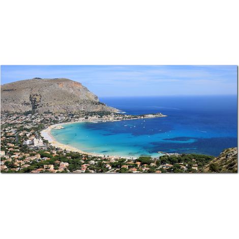 Lupia - Quadro moderno su Tela Canvas DEEP 65X143 cm, con paesaggi e localismi italiani, per casa, soggiorno, capezzale camera da letto, hotel, ufficio, PALERMO - PANORAMA GOLFO (1/4)