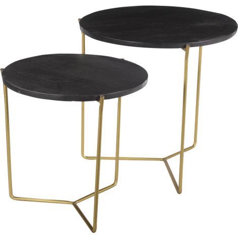 JULIA-Set de 2 Tables basses rondes gigognes, manguier noir et laiton (1/3)