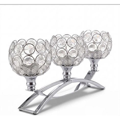 Levede Candle Holders 3 Arms Silver Arch Crystal Decoration Tealight Candlestick