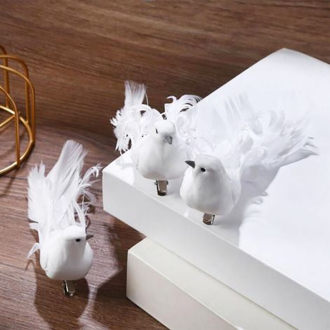 Jeffergarden 12 Pièces Colombe de la Paix Artificielle, Ornements d'oiseaux en Mousse Vive avec Clips pour Décorations D'ornement D'oiseau d'arbre de Noël (White)-DOU