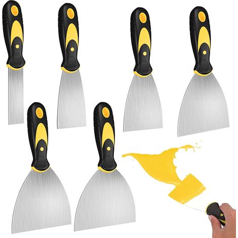 6PCS Inoxydable Couteau à Enduire,Couteau à Enduire,Couteaux à Mastic,Grattoirs à Mastic,Grattoirs Spatules,Spatule de Platrier,Kit d'outils de couteau à mastic,Outil spatule en acier inoxydable (1/5)