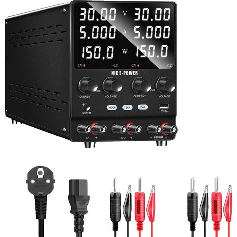 Fuente de alimentación de CC, voltaje ajustable, salida de doble canal, 30 V 5 A, doble canal (1/2)