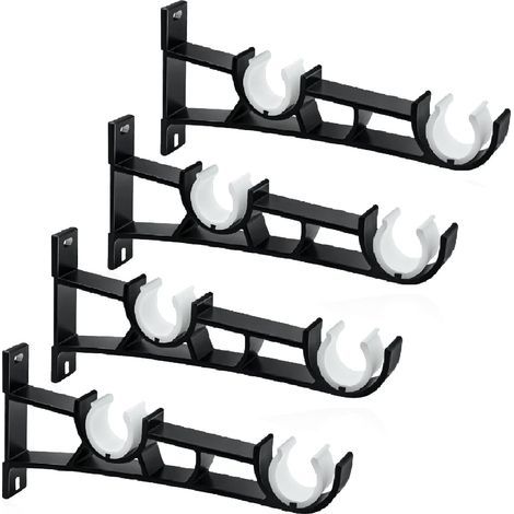 Lot de 4 supports de tringle à rideau double de 28 mm, montage latéral, robustes, noirs (1/5)