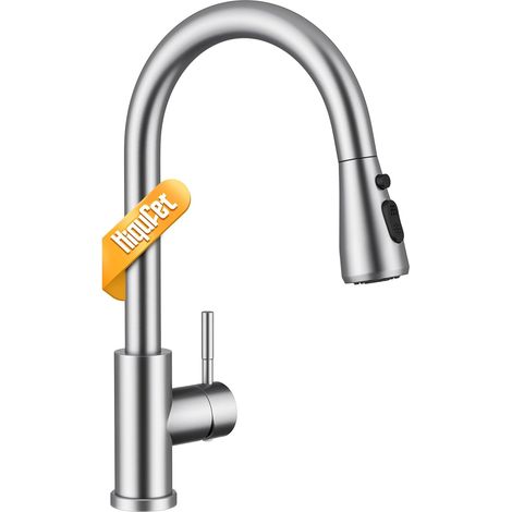 Robinets de Cuisine, Robinet Mitigeur Évier avec Pivotant 360° et Bec Extractible, Robinet Évier Haute Arche à Une Seule Manette en Acier Inoxydable, Or Brossé (1/5)