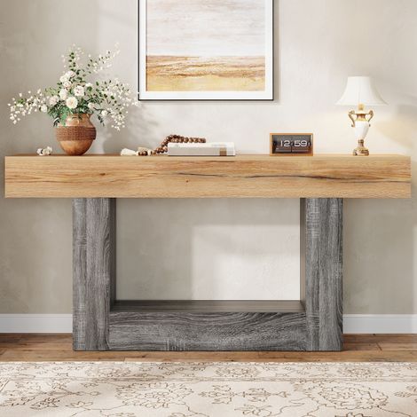 Console in legno effetto naturale, tavolo ingresso 160 x 30 x 82,5 cm, truciolare (1/5)