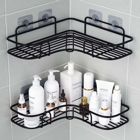 No Drilling Corner Shower Caddy, Self-Adhesive Stainless Steel Bathroom Soap Dish, Bathroom Cabinet for Kitchen Shower Storage, Shower Soap Holder - Black MUMU (1/3)