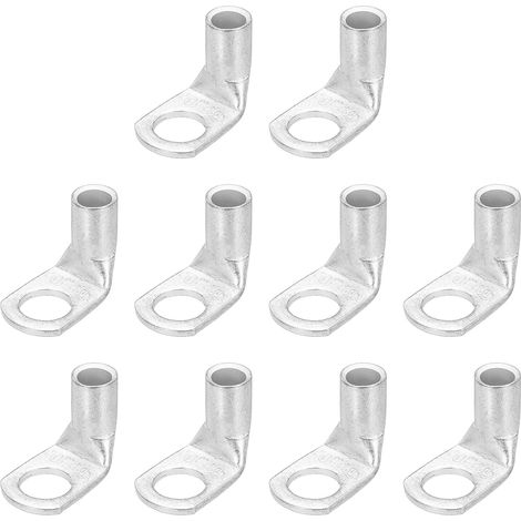 1AWG - 7/16" Cosses En Cuivre, Embouts De Câble De Batterie À 90 Degrés, Terminaux À Anneau, Connecteurs, Rondelles En Cuivre Nu Pour Fournitures Électriqueses (Argent, 10Pcs) (1/5)