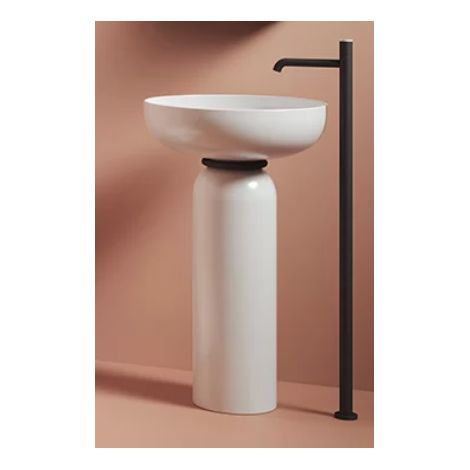 Lavabo centrostanza jolie con colonna  bianco lucido e anello giunzione nero