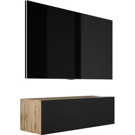 Meuble TV Suspendu, 100 × 34 × 32 cm, Chêne Wotan / Noir Mat (1/5)