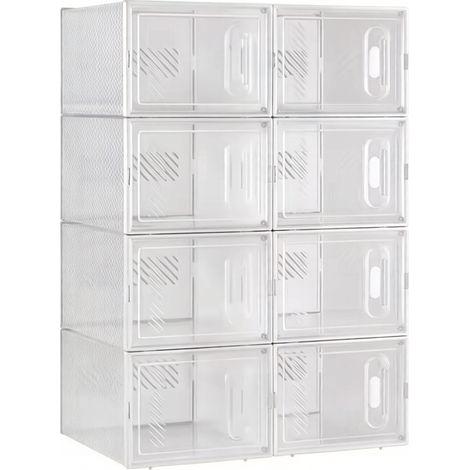 CAIziBoîte de rangement à chaussures, boîte de rangement empilable, range-chaussures modulaire, bibliothèque, organisateur de jouets, armoire, meuble de salle de bain (lot de 8 boîtes de rangement)