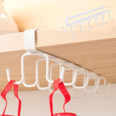 Crochets pour tasses sous armoire avec 12 crochets à double rangée, cintre sans clou pour tasses, ustensiles, écharpes, ceintures, clés, convient aux étagères d'une épaisseur de 2,5 cm ou moins, 1 (1/5)