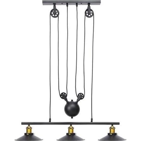 Suspension Industrielle Luminaire Lustre E27 en Métal Pour Salon Cuisine Restaurant Poulie Noir (1/4)