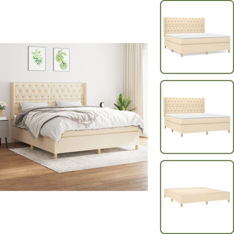 Boxspringbett mit Matratze Creme 160x200 cm Stoff - Boxspringbett - Doppelbett - Cremefarbenes Bett - Bettrahmen - Matratze (1/5)