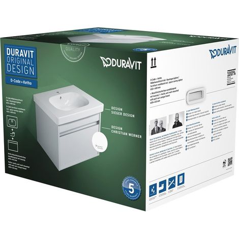 Conjunto de muebles Duravit Ketho lavabo de muebles, incl. subestructura de lavabo de pared, 580mm, Color (frente/cuerpo): Blanco Mate Decoración - KT006201818