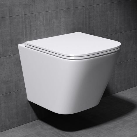 Mai & Mai Spülrandlos Wand-WC Hänge-WC Toilette inkl. Softclose WC-Sitz Absenkautomatik Hänge-Toilette easyclean Weiß Aachen112