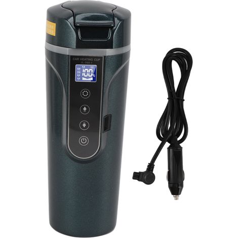 Gourde électrique voiture 500ml écran intelligent, tasse chauffante portable 12V/24V, chauffe-eau auto pour boissons chaudes, vert (1/5)