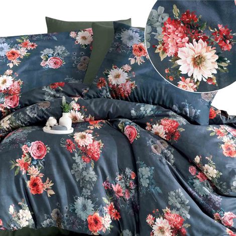 Bettwäsche-Set 200x220 Baumwolle, dicker Baumwollstoff, Satin, Blumenstrauß, Merisa (1/5)