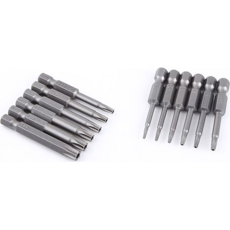 Jeu de 12 embouts de tournevis magnétiques à tête étoile en acier S2, tige de 1/4 pouce, 50 mm, T5-T40 (1/5)