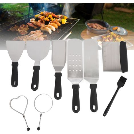 Kit di accessori per piastra + [Kit principale] + 13 pezzi + Set professionale in acciaio inox con spatole, anelli per uova e borsa per il trasporto del barbecue da esterno (1/4)