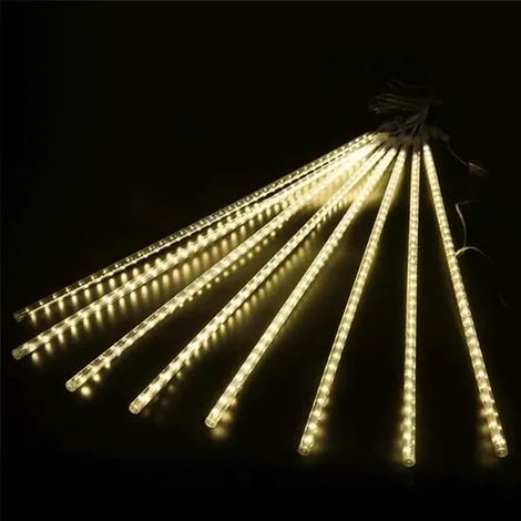 Guirlande lumineuse LED basse tension 50 cm, effet pluie d'étoiles, blanc chaud, 3 m + 10 m, 16 bandes, idéale pour la décoration et l'ambiance.