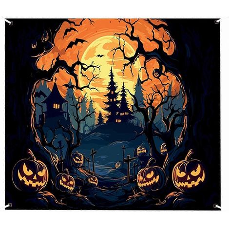 Décoration murale murale « Château de citrouilles » pour porte de garage, fenêtre ou jardin, avec bannière suspendue. (1/5)