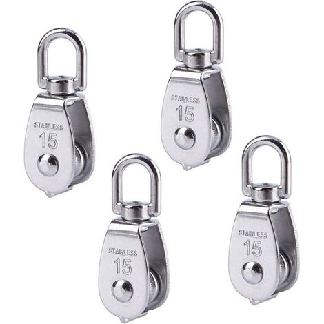 Einzelrolle aus Edelstahl 304, M15 (60 x 20 x 11 mm) – für Hebesysteme in Garagen, Werkstätten, Wäschereien und für Tierbedarf – 4er-Pack (1/5)