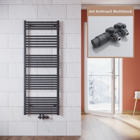 SONNI Radiateur design salle de bain Radiateur de salle de bain anthracite,1600x600mm,avec multibloc anthracite,raccord central (1/5)