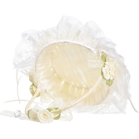 Handgefertigter Blumenmädchenkorb für Hochzeiten, 25 cm x 22 cm, Spitze und Strasssteine
