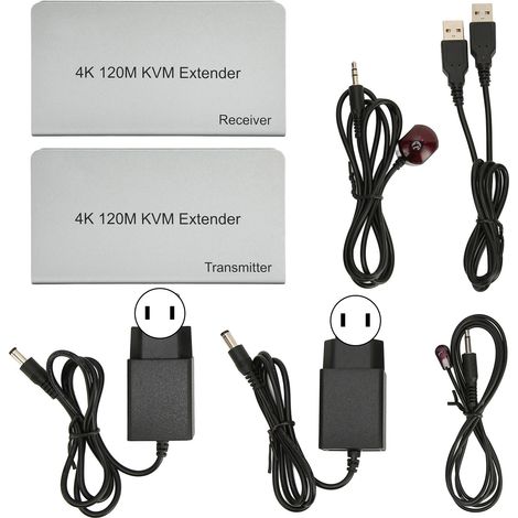 Câble prolongateur KVM 120m 4K 60Hz, extension USB clavier souris à distance, interface multimédia HD pour PC TV, 100‑240V. (1/5)