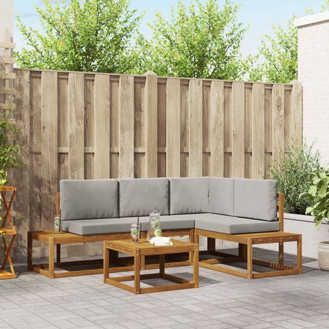vidaXL  Outdoor Sofa Set  with Cushion 5 Piece Natural and Light Grey