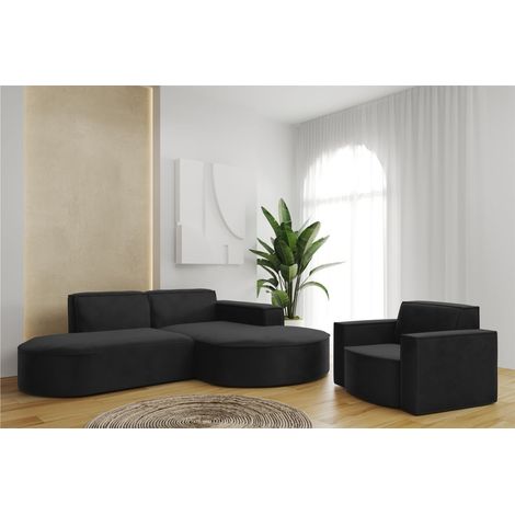 Sofa Set 2-teilig Sessel und Ecksofa PALMA XS Stoff Opera Schwarz Ottomane Rechts (1/3)