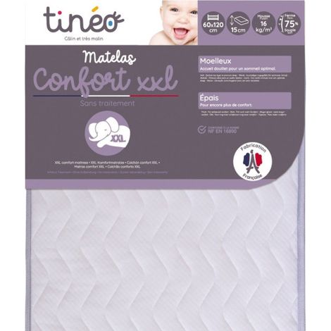 Matelas Bébé Confort XXL TINEO 60x120x15cm - Sans Traitement - Fabriqué En France - Garantie 2 Ans (1/5)