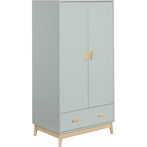 Mobili Rebecca – Armoire enfant 175x80x55 cm en MDF et pin – Vert d'eau et marron – Tiroir avec guide métallique – Montage requis (1/5)