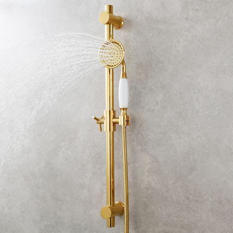 Barre Coulissante De Douche avec Douchette, Barre Coulissante Murale en Laiton Doré avec Support Réglable Et Tuyau De Douche De 1,5 M (1/5)