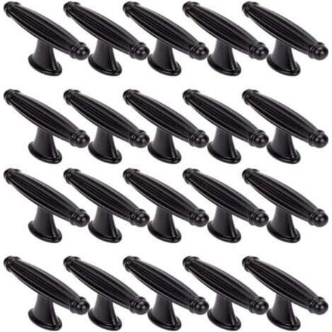 20 Pièces T Poignee de Meuble Vintage,Bouton de Porte de Placard Retro, Avec Armoires à Vis,pour portes d'armoire, commode, cuisine, buffet(Noir) (1/4)