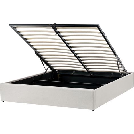 Cama con almacenaje moderna sin cabecero tapizada de tela de poliéster beige claro 160 x 200 cm Dinan