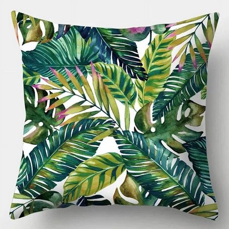 Taie D'oreiller Coton Linen Imprimé Plante Tropicale - Double Face - Pour Canapé Chaise Lit Bureau Extérieur - 40x40 cm (1/5)