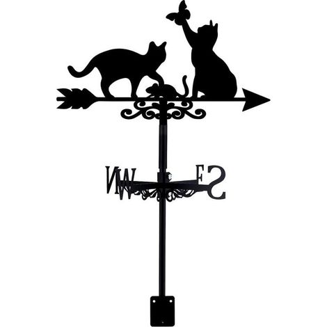 Girouettes de jardin d'extérieur pour chats, chats avec papillon, toit en métal, panneau de direction de jardin, girouette, décoration de ferme extérieure, outil de mesure du vent de jardin (1/5)